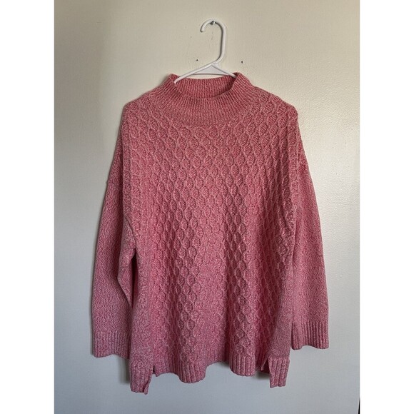 Talbots Womens Sweater Size 2X Pink Honeycomb Hi-Low Mock Neck Pullover Knit - Picture 1 of 5